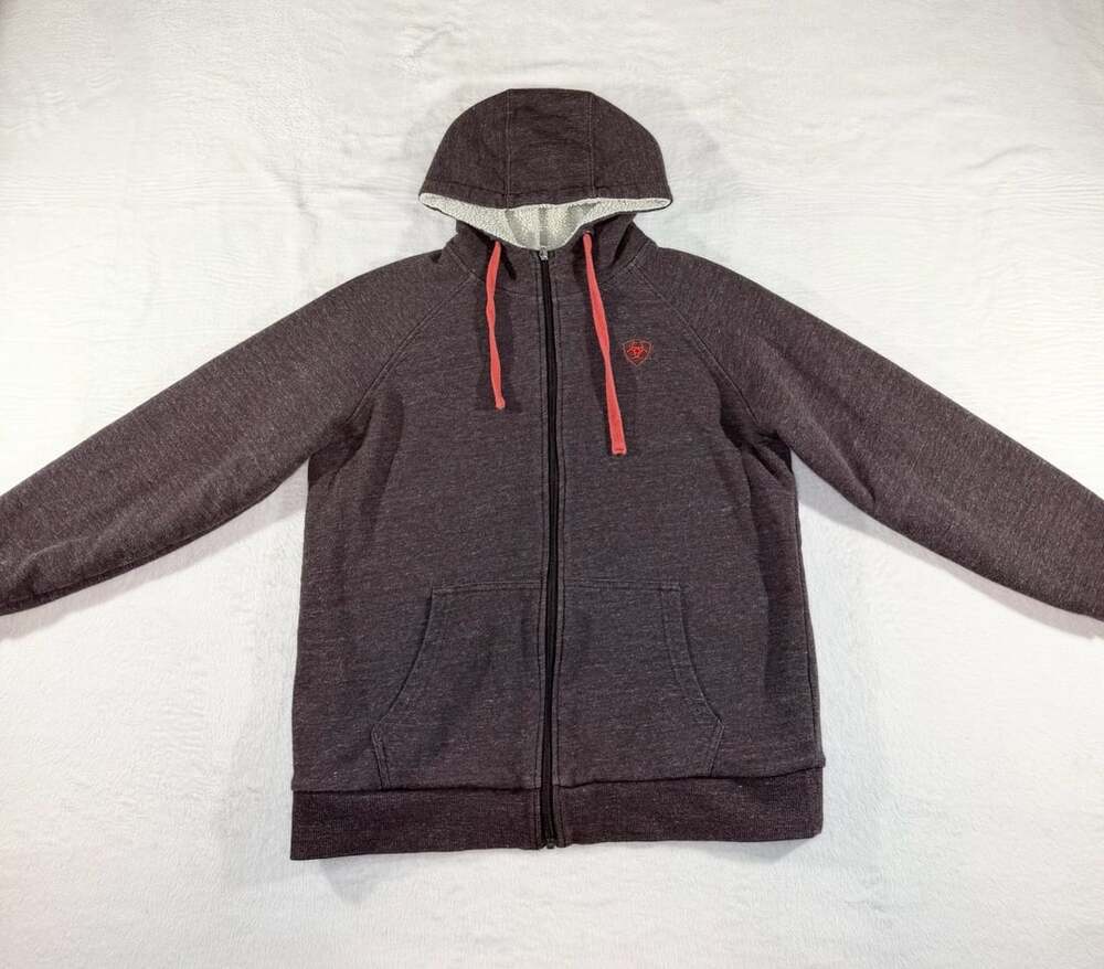 Ariat Real Sherpa Lined Full Zip Hoodie Sweatshirt Brown Heather M